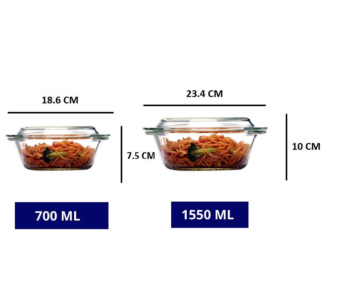 Borosilicate Glass Multipurpose Casseroles | 700 ml & 1L | Set of 2