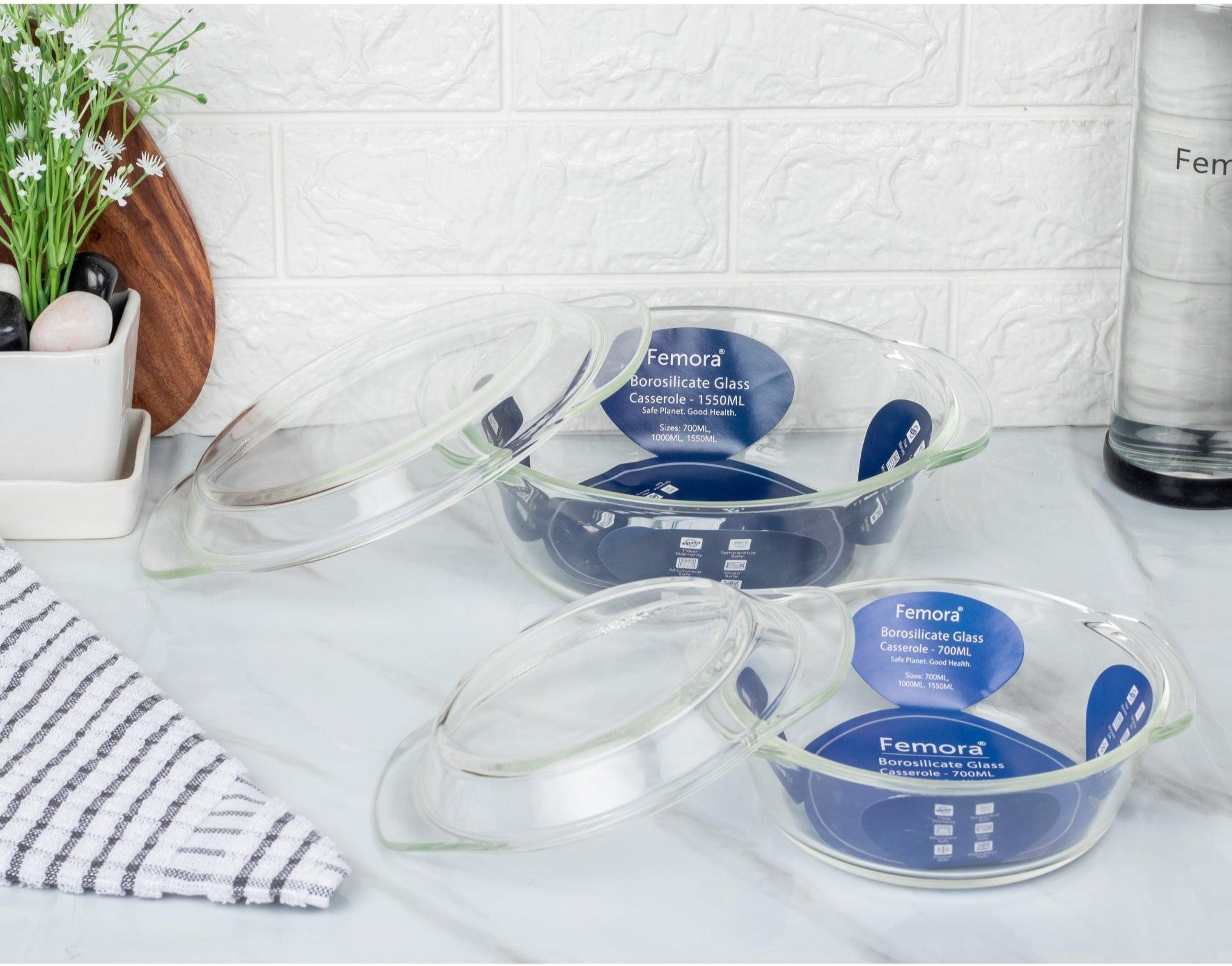 Borosilicate Glass Multipurpose Casseroles | 700 ml & 1L | Set of 2