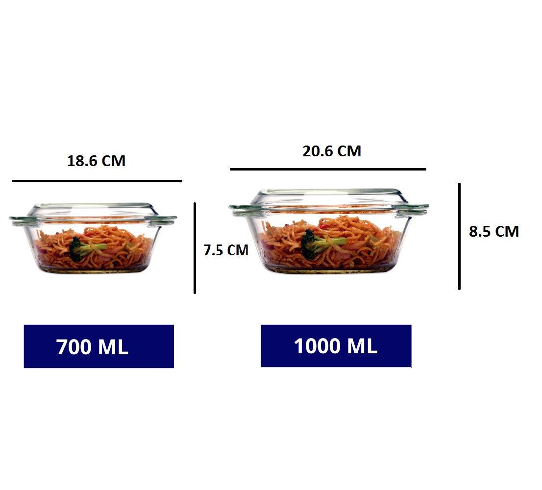 Borosilicate Glass Multipurpose Casseroles | 700 ml & 1L | Set of 2