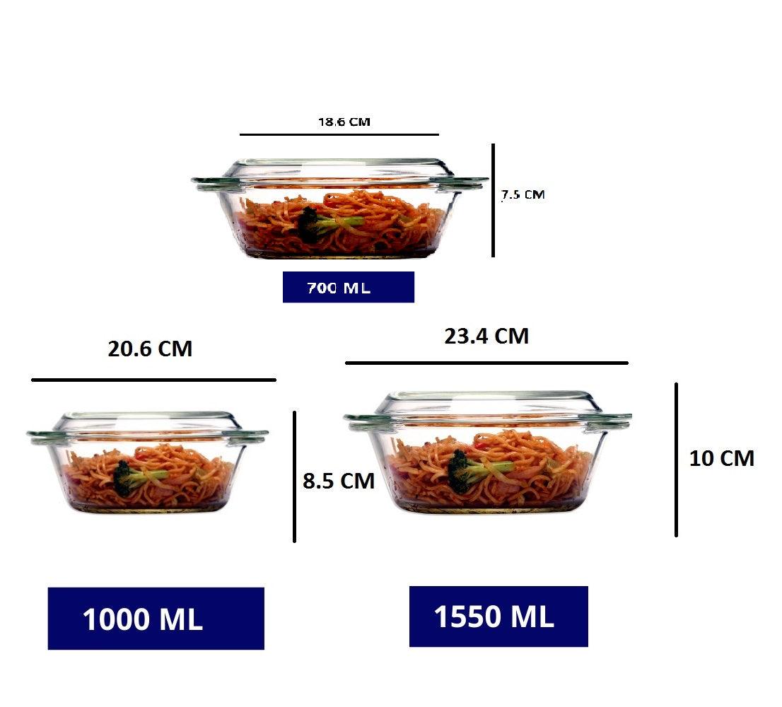 Borosilicate Glass Multipurpose Casseroles | 700 ml & 1L | Set of 2
