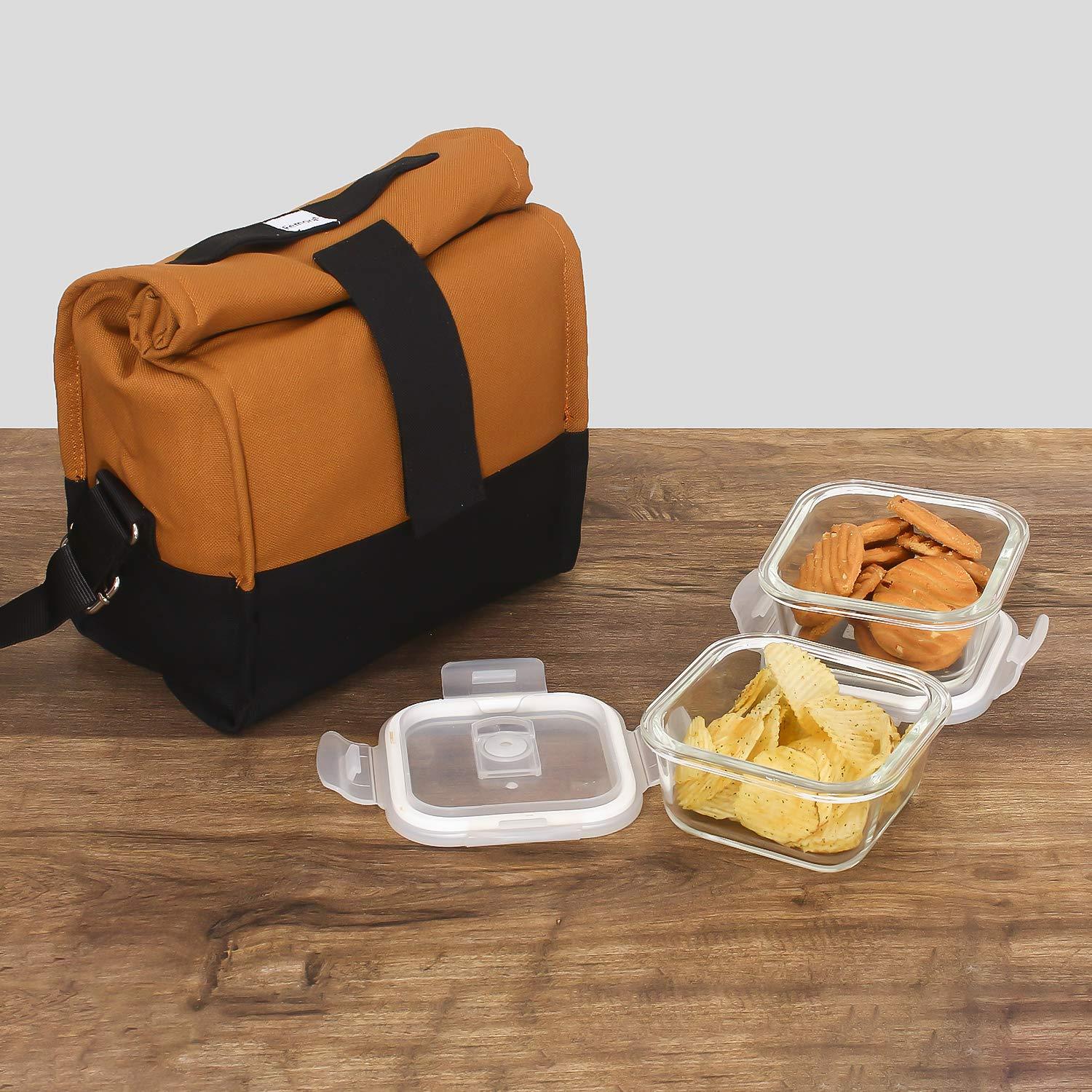 Borosilicate Glass Square Container Camel Black Lunch Box | 300ml | Set of 2