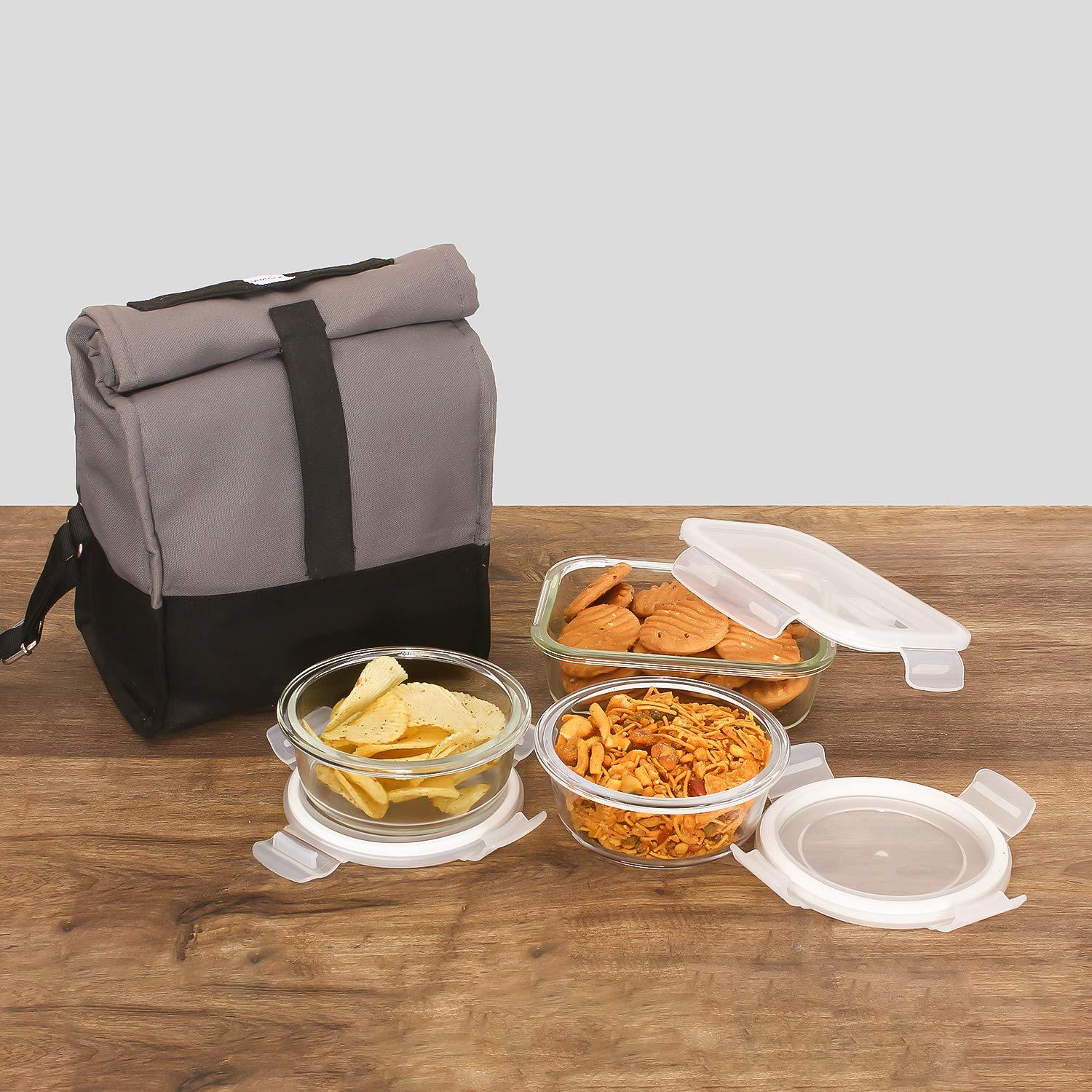 Glass Container Lunch Box | Set of 3 | Multiple colours