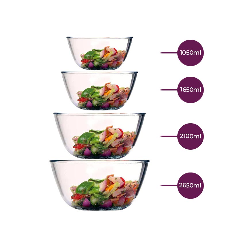 Round Glass Mixing Bowl | 400 ml, 700 ml, 1L & 1.6L | Set of 4