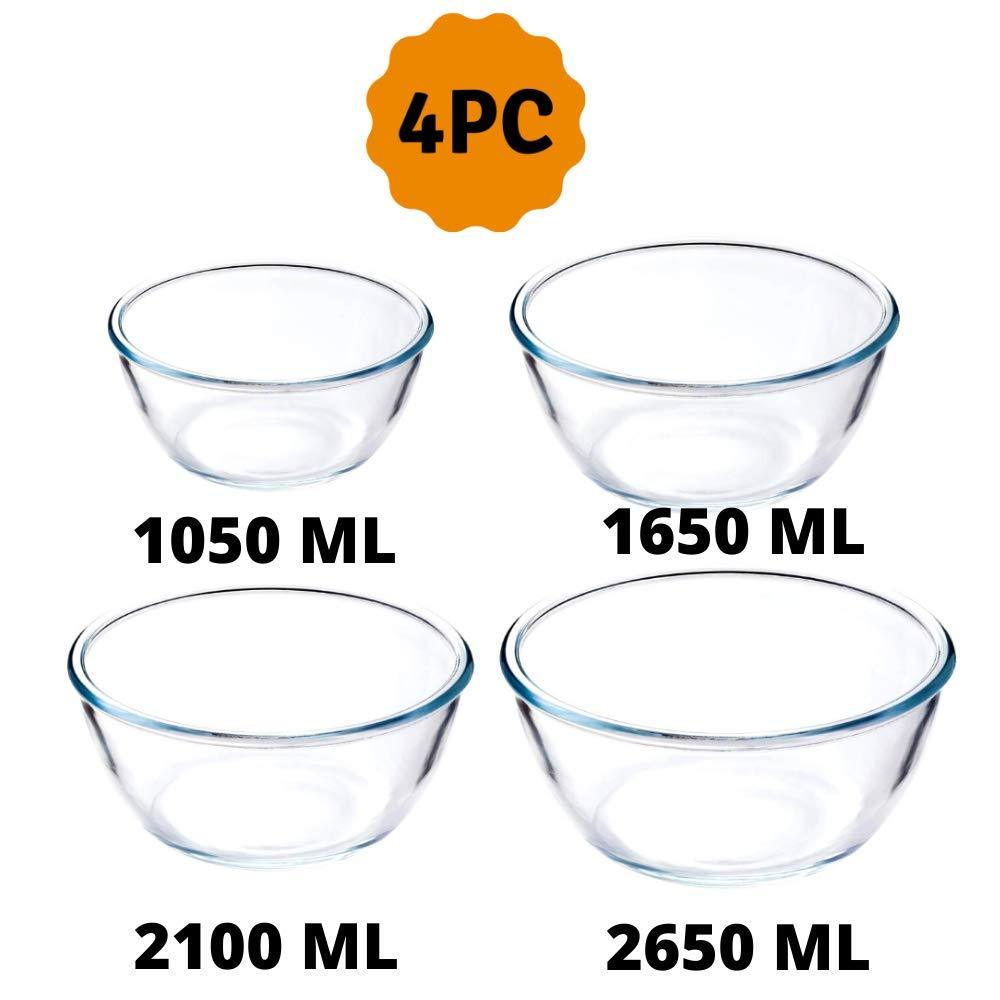 Round Glass Mixing Bowl | 400 ml, 700 ml, 1L & 1.6L | Set of 4
