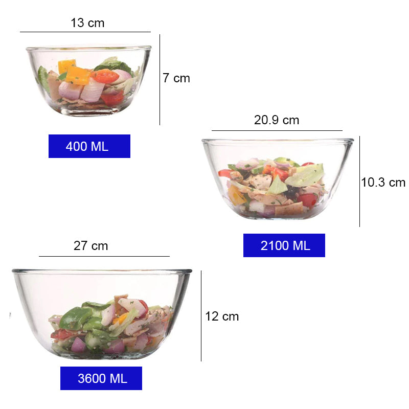 Microwave Safe All Purpose Mixing Bowls  | Set of 3 in Mixed Sizes