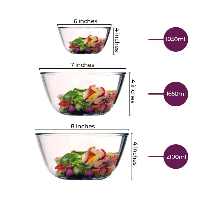 Microwave Safe All Purpose Mixing Bowls  | Set of 3 in Mixed Sizes