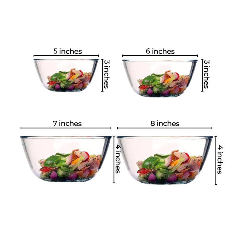 Round Glass Mixing Bowl | 400 ml, 700 ml, 1L & 1.6L | Set of 4
