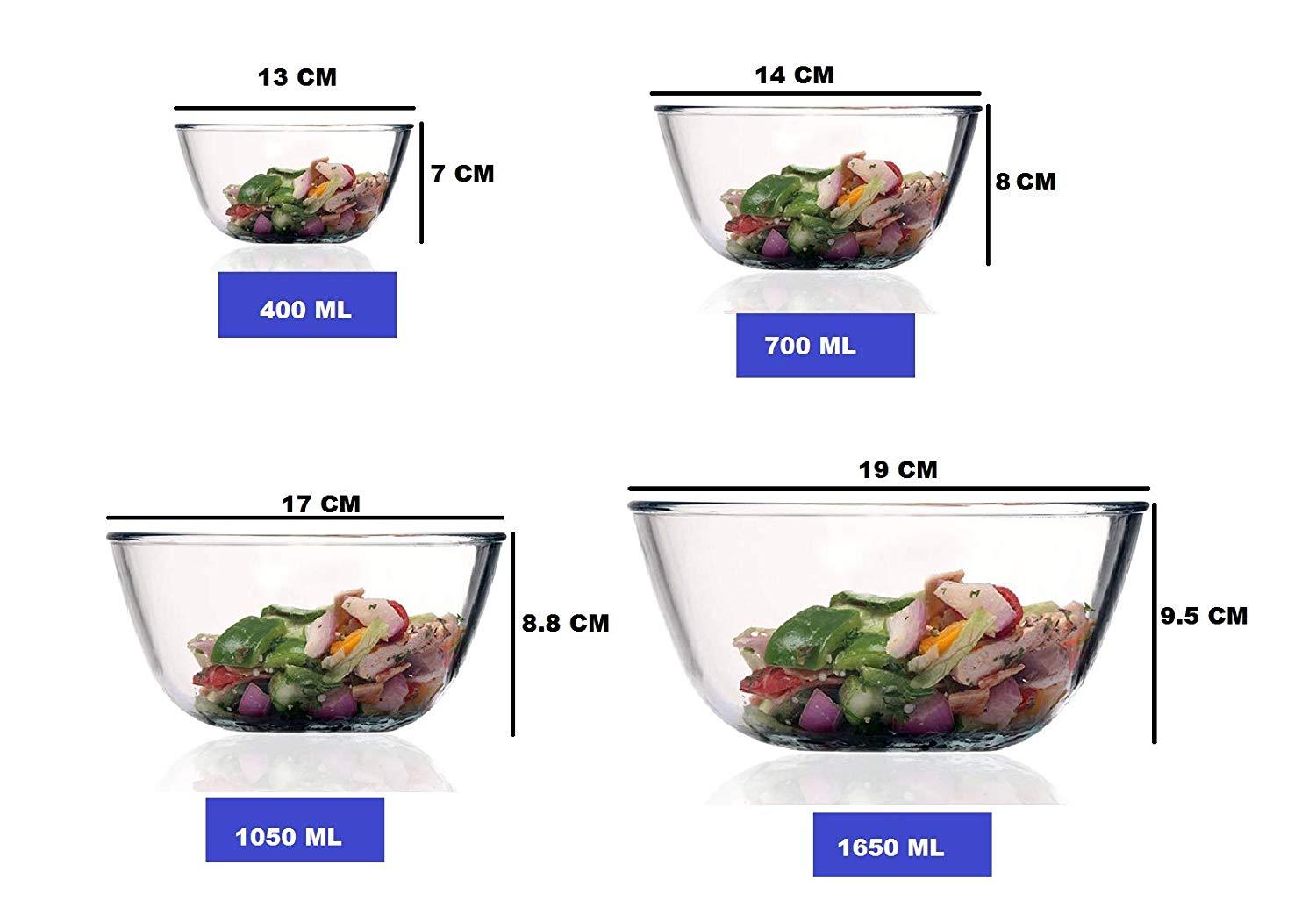 Round Glass Mixing Bowl | 400 ml, 700 ml, 1L & 1.6L | Set of 4