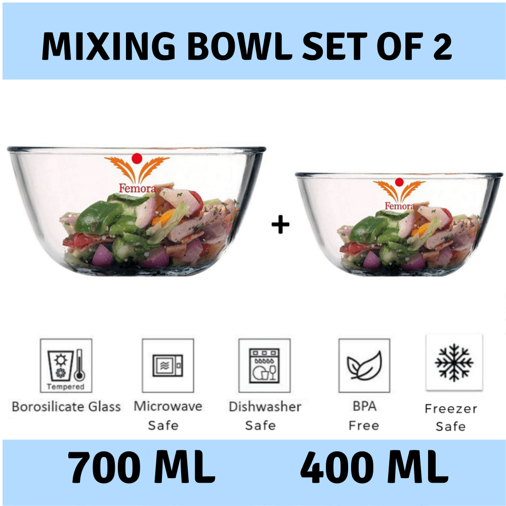 Glass All-Purpose Mixing Bowl | 400 ml & 700 ml | Set of 2