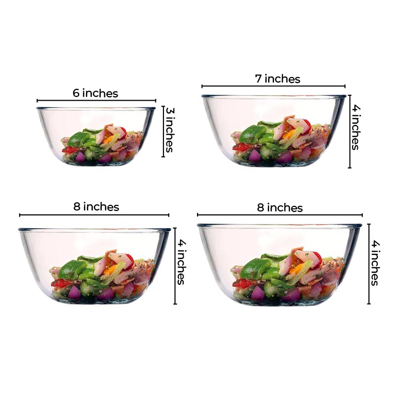 Round Glass Mixing Bowl | 400 ml, 700 ml, 1L & 1.6L | Set of 4