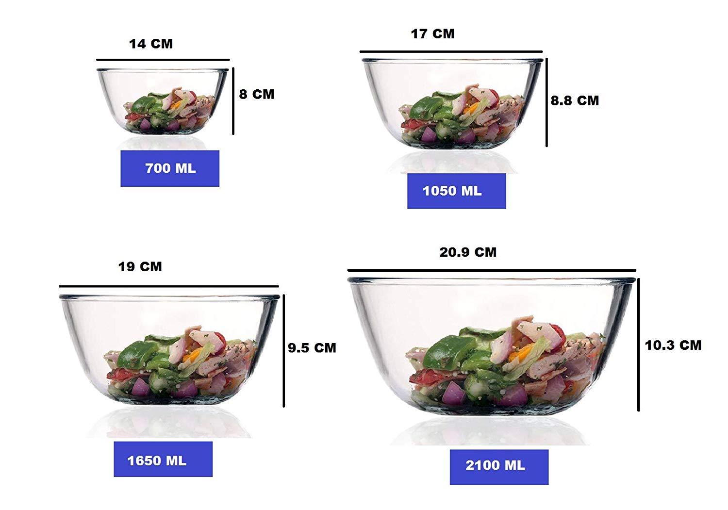 Round Glass Mixing Bowl | 400 ml, 700 ml, 1L & 1.6L | Set of 4