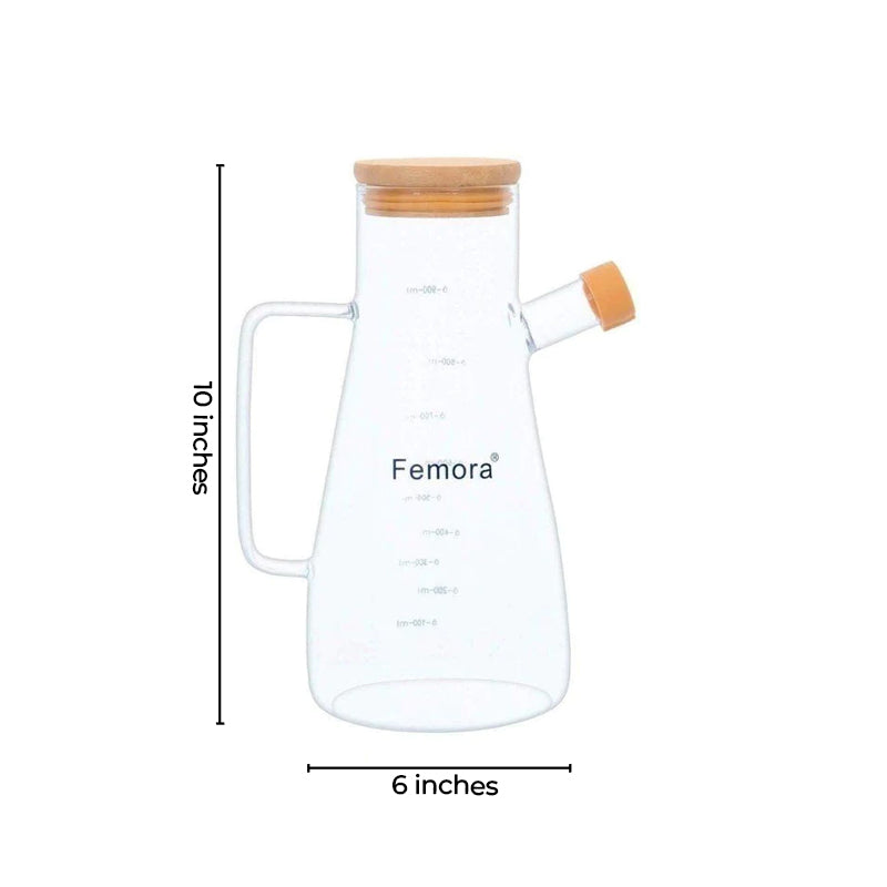 Bamboo Lid Oil Dispenser & Stoppers Bottle with Handle | 900 ML