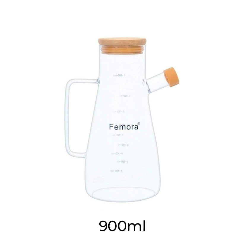 Bamboo Lid Oil Dispenser & Stoppers Bottle with Handle | 900 ML