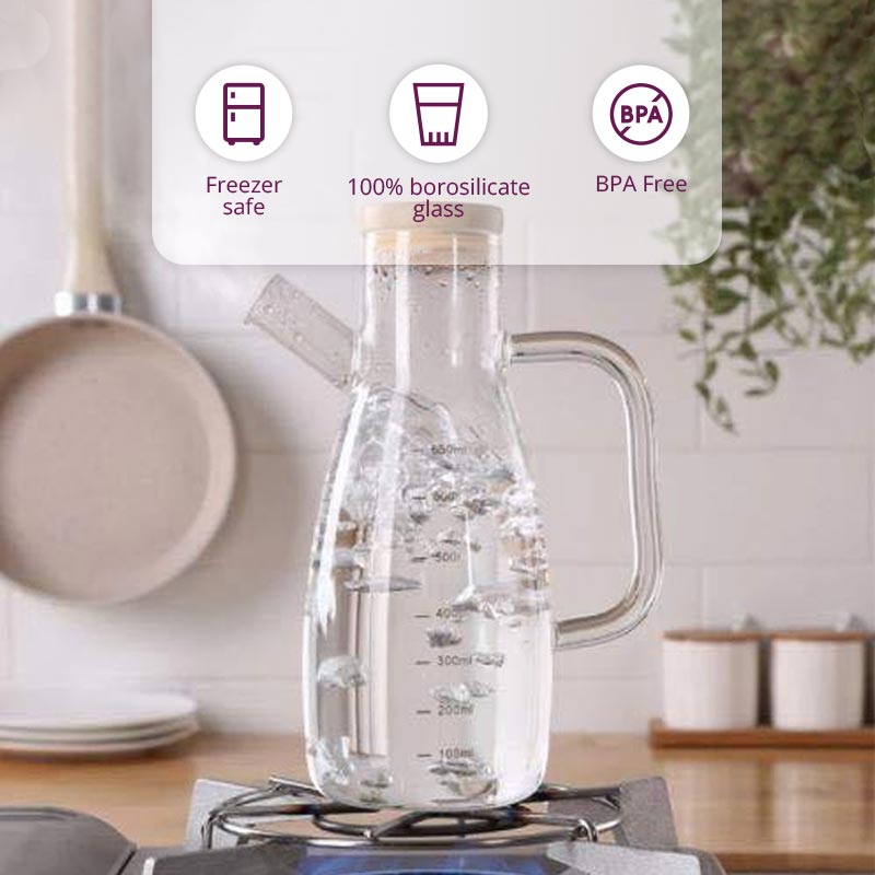 Bamboo Lid Oil Dispenser & Stoppers Bottle with Handle | 900 ML