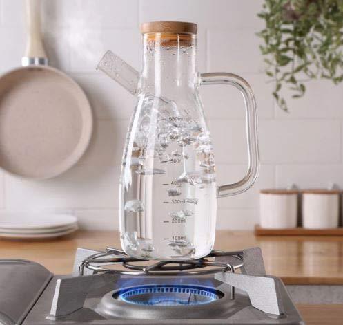 Bamboo Lid Oil Dispenser & Stoppers Bottle with Handle | 900 ML