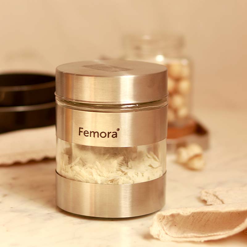 Metallic Clear Glass Kitchen Storage Jar | 700 ml