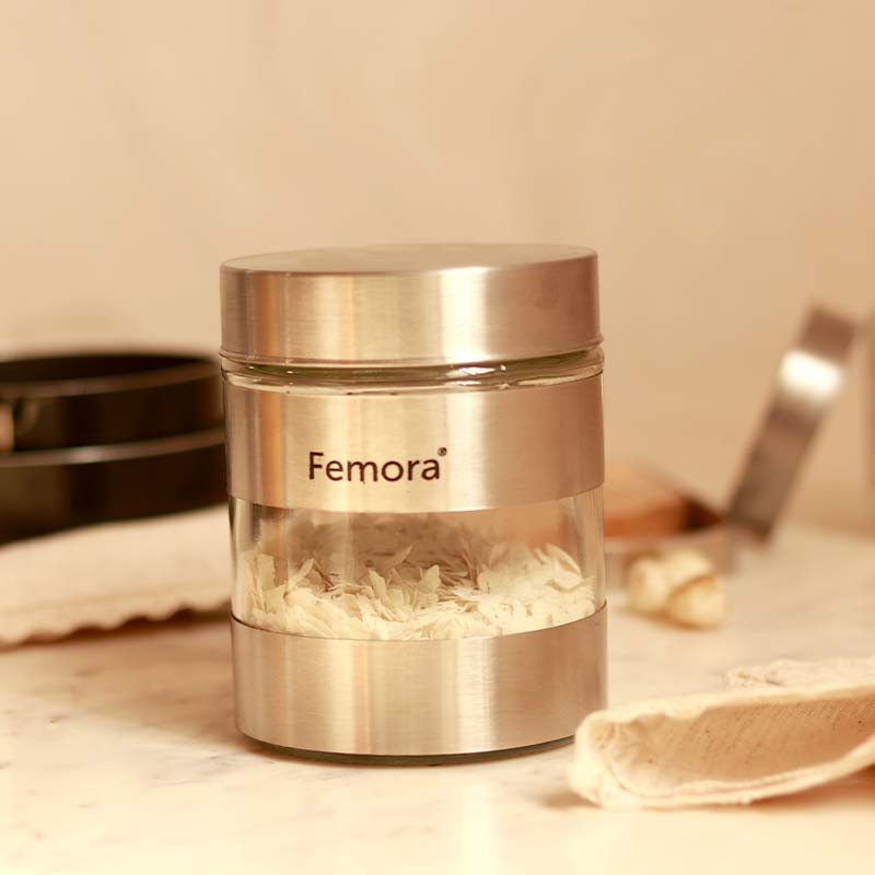 Metallic Clear Glass Kitchen Storage Jar | 700 ml