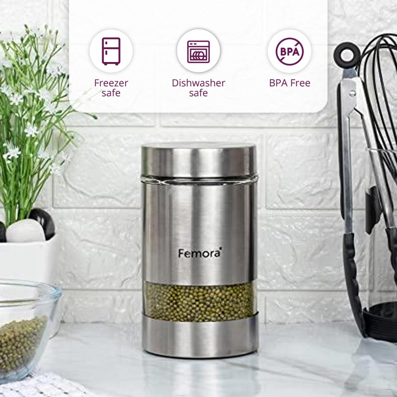 Metallic Clear Glass Kitchen Storage Jar | 1L