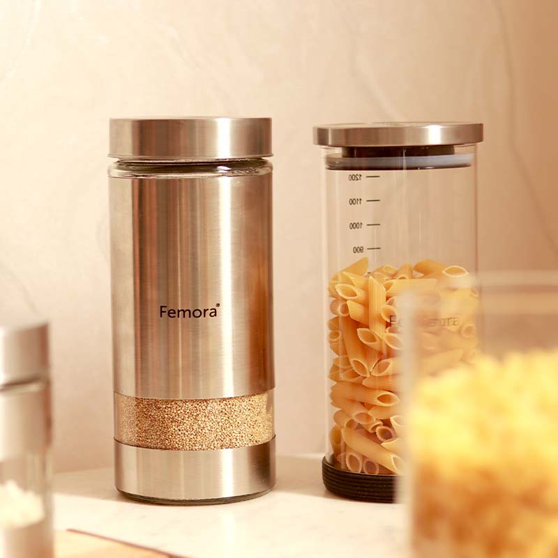 Metallic Clear Glass Kitchen Storage Jars | 1.3L