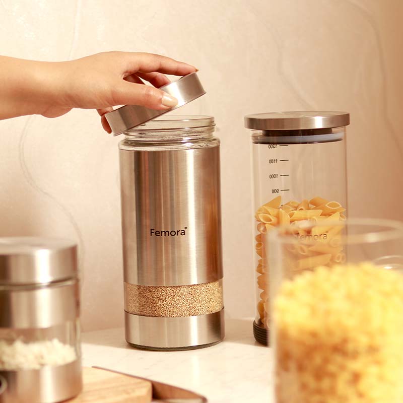 Metallic Clear Glass Kitchen Storage Jars | 1.3L