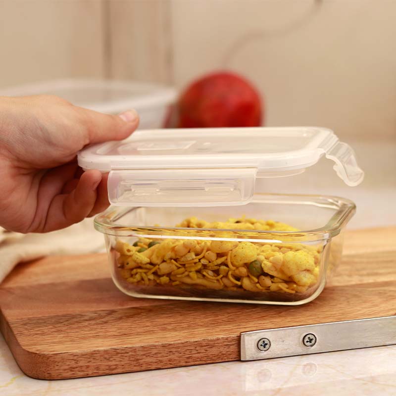 Borosilicate Glass Rectangle Food Storage Container with Air Vent Lid | 400 ml | Set of 2