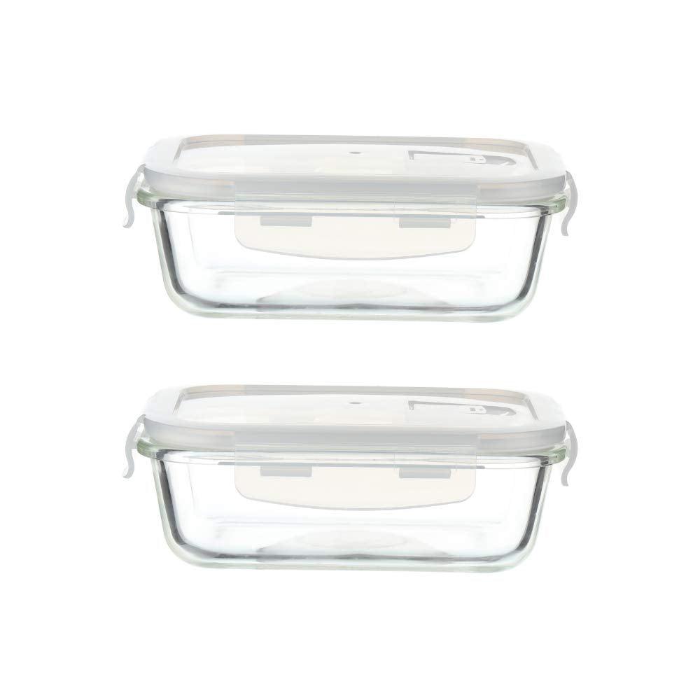 Borosilicate Glass Rectangle Food Storage Container with Air Vent Lid | 400 ml | Set of 2