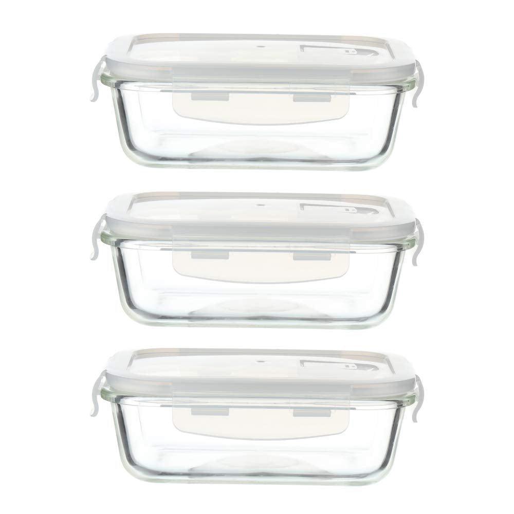 Borosilicate Glass Rectangle Food Storage Container with Air Vent Lid | 400 ml | Set of 3