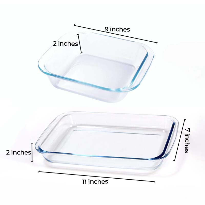 Borosilicate Glass Rectangular & Square Dish | 1.6L & 1.7L | Set of 2