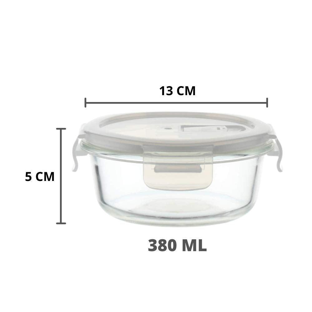 Borosilicate Glass Round Food Storage Container with Air Vent Lid | 380 ml | Single