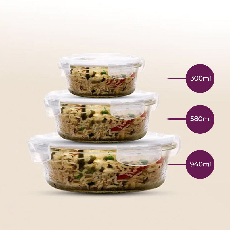 Borosilicate Food Storage Container with Air Vent Lid | Mixed Size Combo | Set of 3