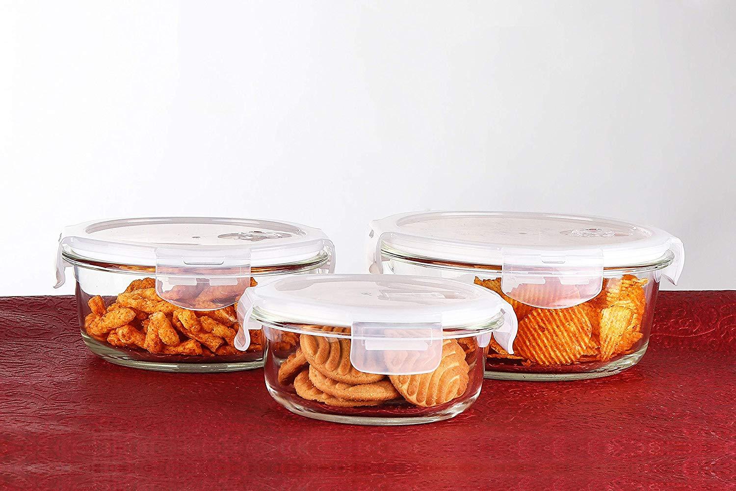 Borosilicate Glass Round Food Storage Container with Air Vent Lid | 380 ml | Single