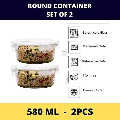 Borosilicate Glass Round Food Storage Container with Air Vent Lid | 380ml, 580ml, 940ml | Set of 2