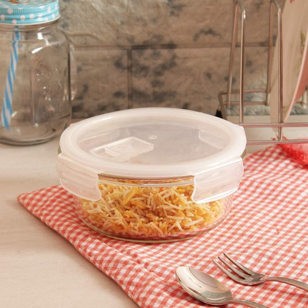 Borosilicate Glass Round Food Storage Container with Air Vent Lid | 380ml, 580ml, 940ml | Set of 2