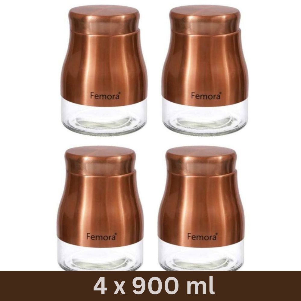 Clear Glass Rose Gold Storage Jar | Set of 4 | Multiple Sizes