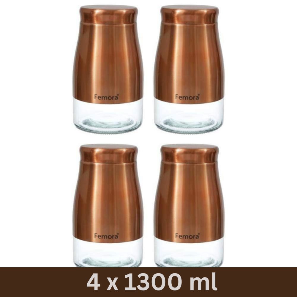 Clear Glass Rose Gold Storage Jar | Set of 4 | Multiple Sizes