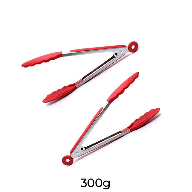Red Silicone Food Tongs with Grip Handle | 12 inch | Set of 2