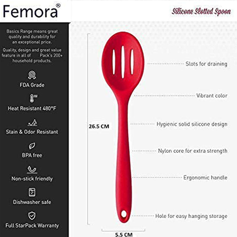 Red Virgin Silicone Slotted Spoon with Grip Handle