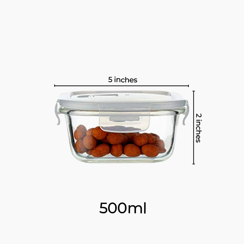 Borosilicate Glass Square Food Storage Container with Air Vent Lid | 300ml, 500 ml, 800ml