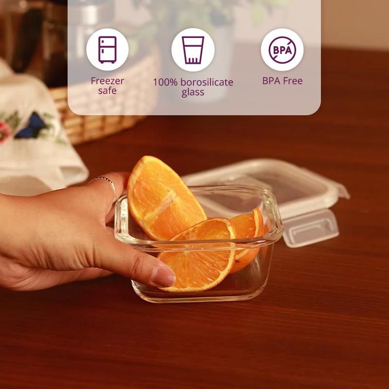 Borosilicate Glass Square Food Storage Container with Air Vent Lid | 300ml, 500 ml, 800ml