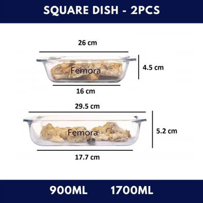 Borosilicate Glass Square Baking Dish | 900 ml & 1.7L | Set of 2