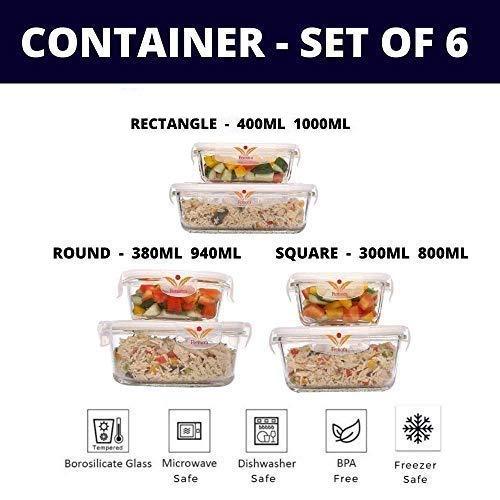Glass Food Storage Container with Air Vent Lid- Square | Mixed Size Combo | Set of 6