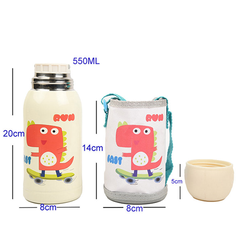 Kids Thermos Flask Vacuum Insulated Steel Hot & Cold Water Bottle With Bag | 550ML