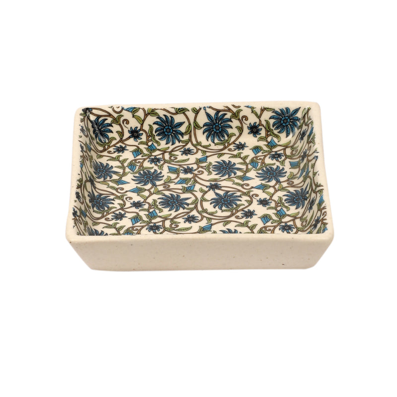 Blue Flower Print Kullad with Tray | Set of 4 Khullads & 2 Trays