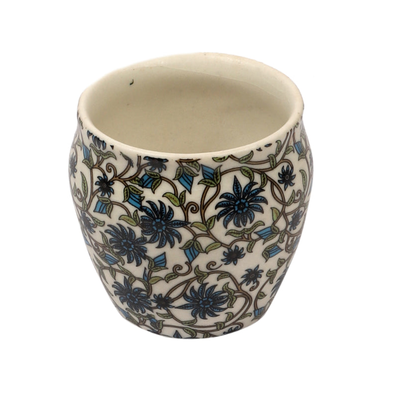 Blue Flower Print Kullad with Tray | Set of 4 Khullads & 2 Trays