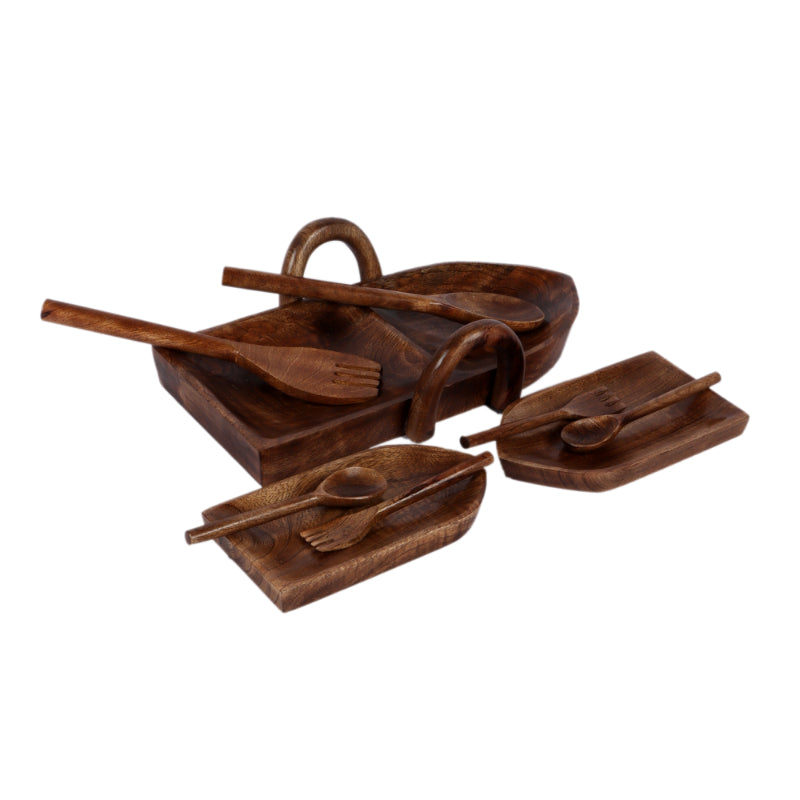 Boat Shape Mangowood Snacks Platter | Set of 9