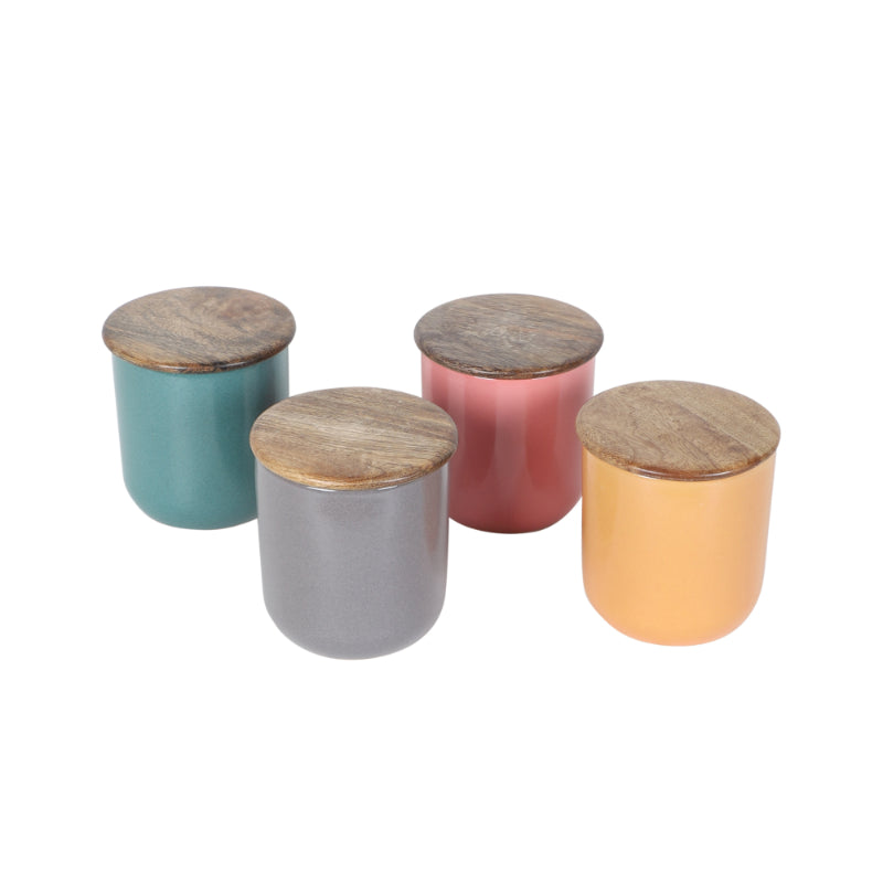 Ceramic Jars with Wooden Lid | Set of 4