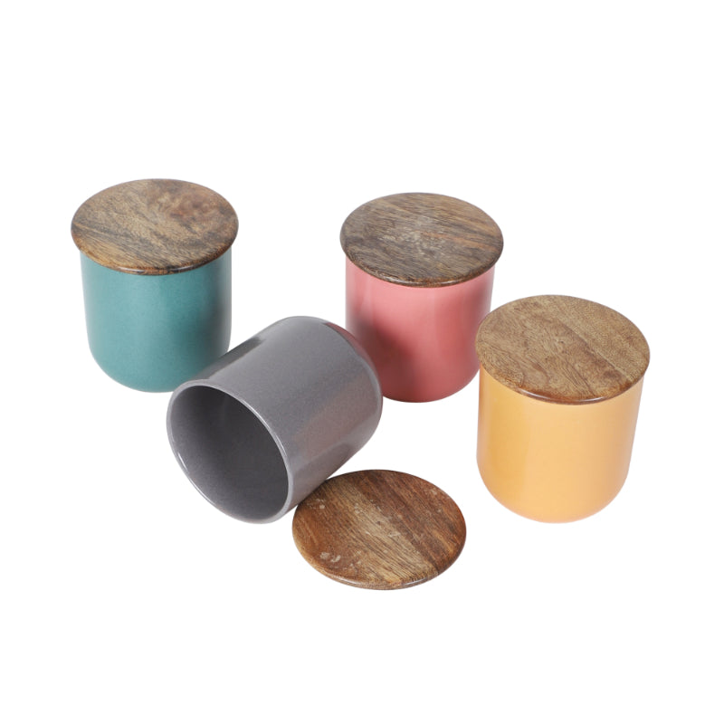 Ceramic Jars with Wooden Lid | Set of 4