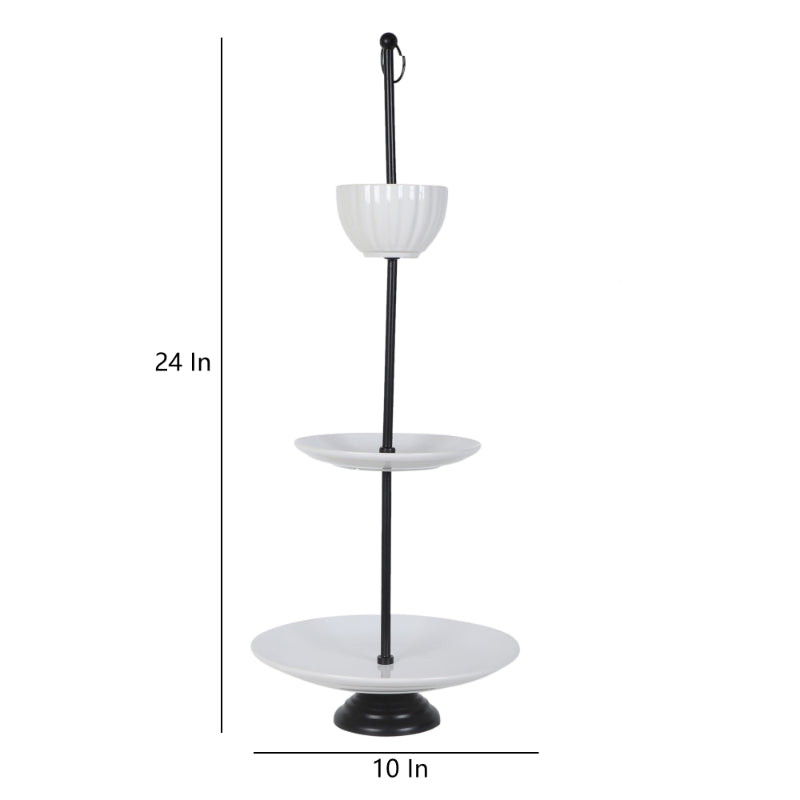 White Ceramic Three Layer Platter with Bowl