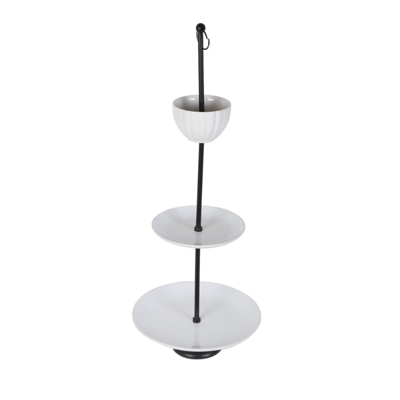 White Ceramic Three Layer Platter with Bowl