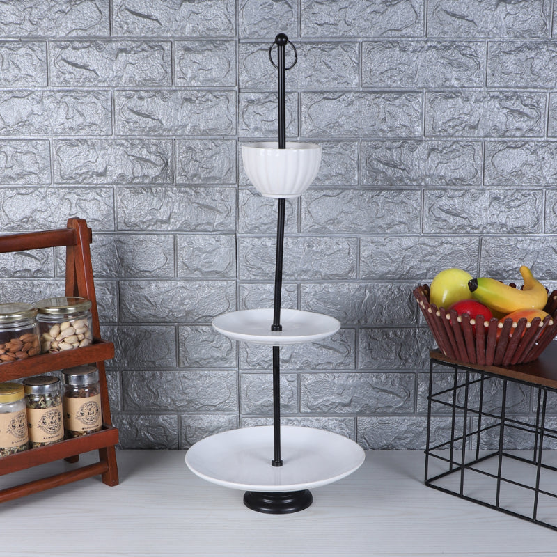 White Ceramic Three Layer Platter with Bowl